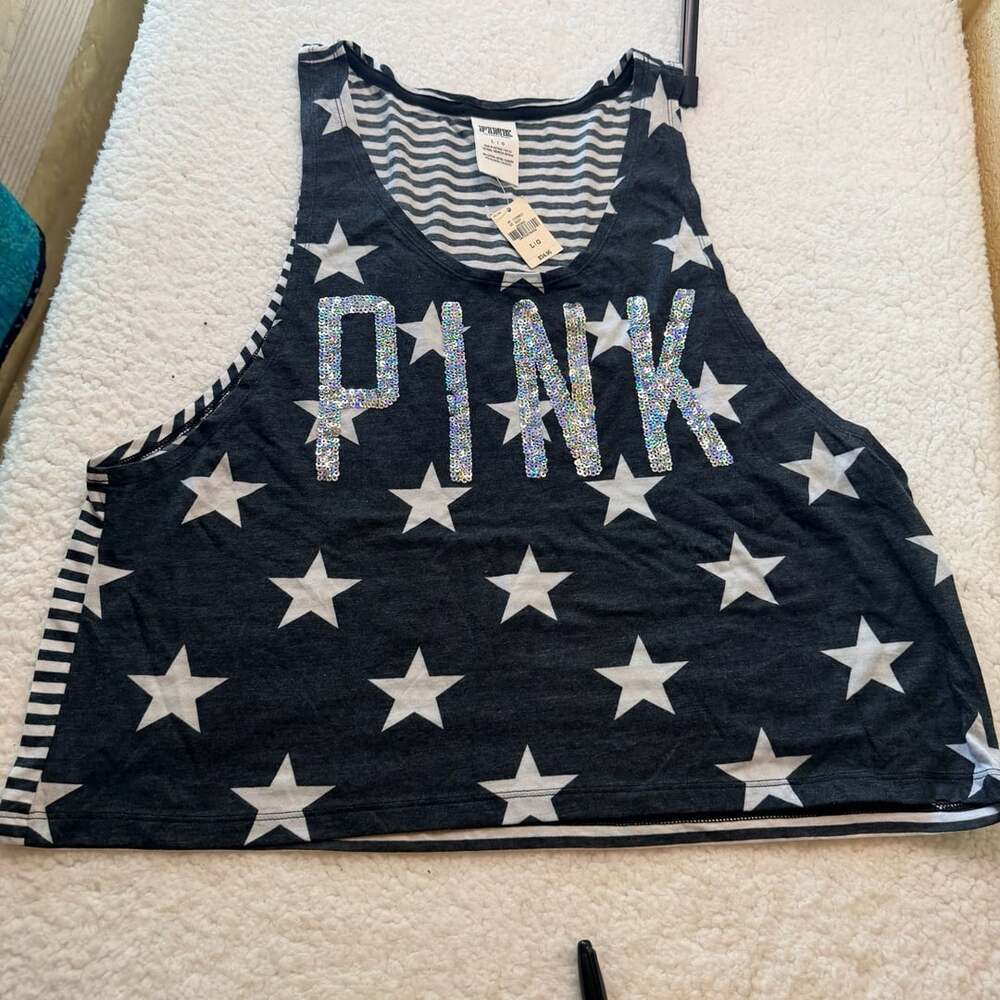 Victoria's Secret Pink Sequin Star Tank Top Size L